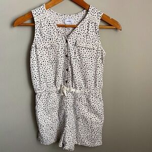 Old Navy Girl's White/Black Print Linen Blend Romper‎ Size Large (10-12)